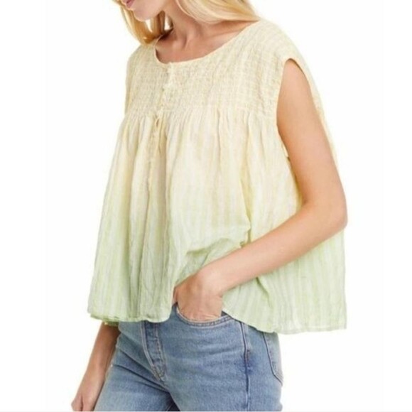 Free People Women's Yellow & Green Ombre Sleeveless Cotton Blouse Size M - Picture 1 of 14